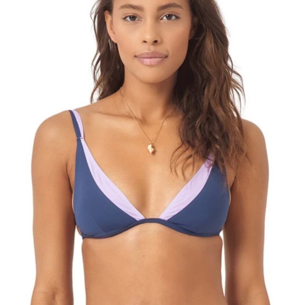 NWT l*space Finneas Bikini Top Slate Lily sz M Triangle Bralette Adjustable Chic